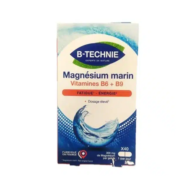 Magnésio Marinho + Vitaminas B6 E B9 (40 Cápsulas Vegetais)